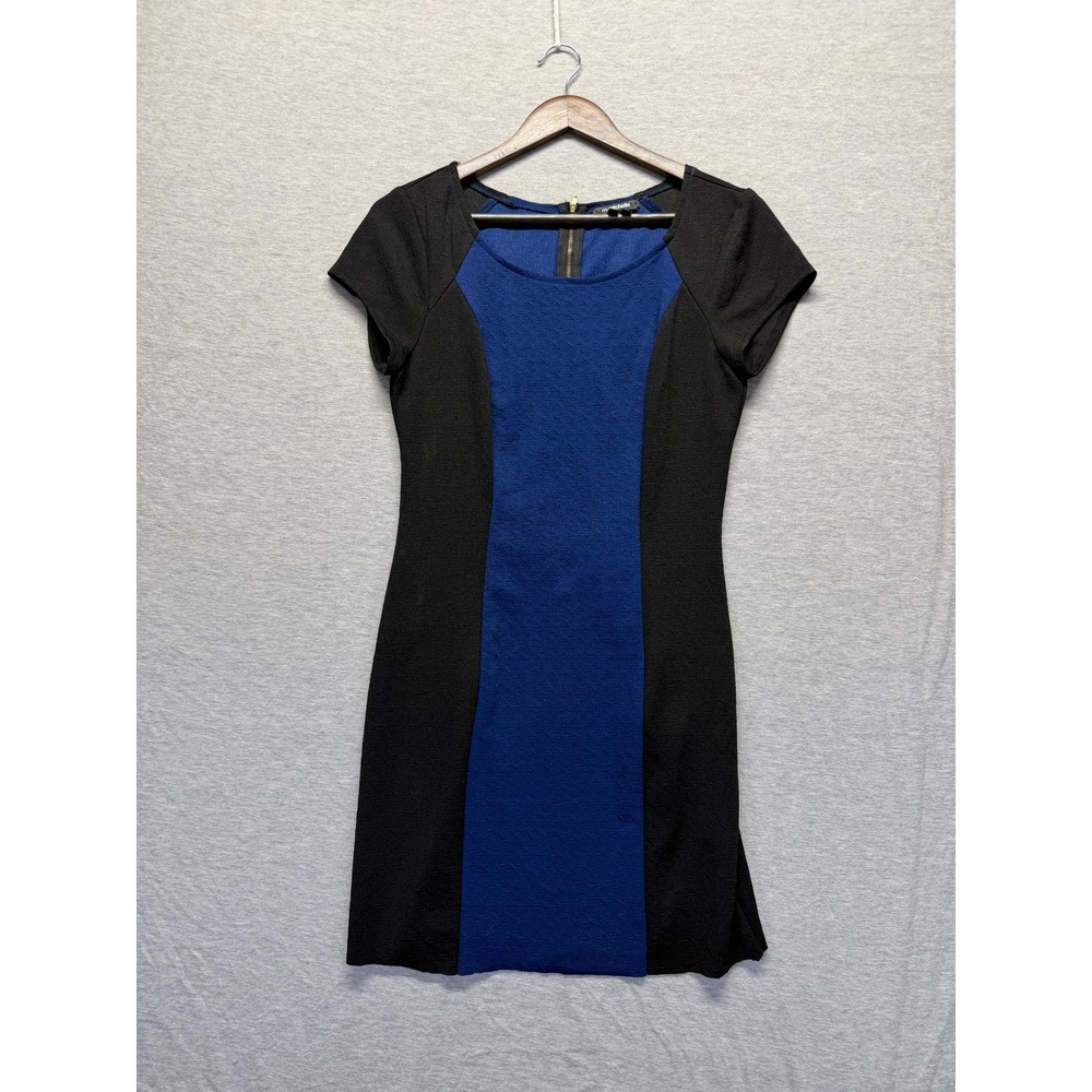 My Michelle Sheath Mini Dress Womens 13 Black Blue Colorblock Textured Back‎ Zip